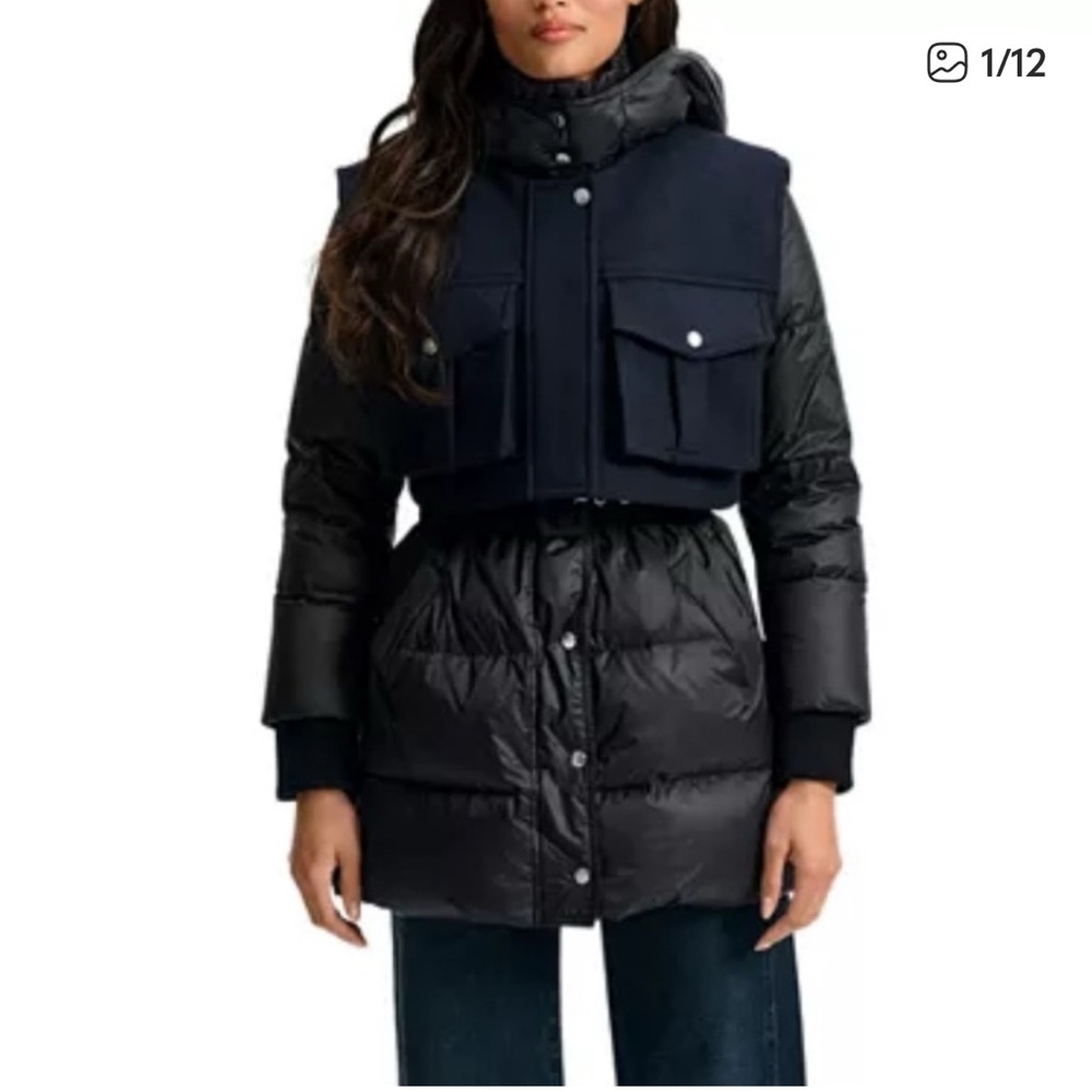 Veronica Beard Black Cropped Layered Puffer Coat